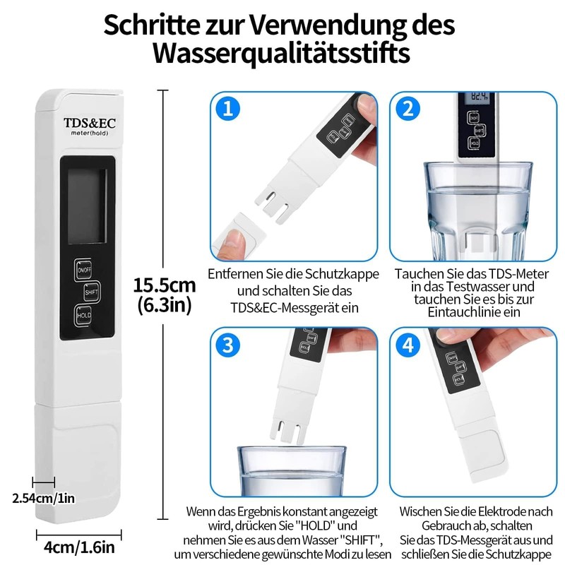 TDS Meter 3 in 1 EC/TEMP/TDS Digital Water Tester TDS