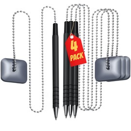 1InTheOffice Pen with Chain 7mm, Security Pen Chain, Pen with Chain For Desk With Base Business Counter, Black, (4/Pack)