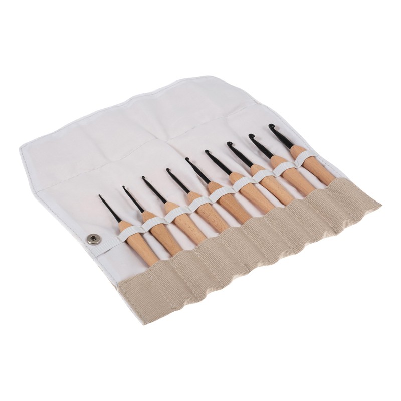 Milward Crochet Hooks Set - Smooth Beech Wood Handles Aluminium
