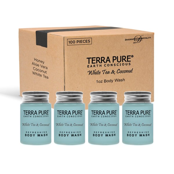 Terra Pure White Tea & Coconut Body Wash, Travel Size Hotel Amenities, 1 oz. (Case of 100)