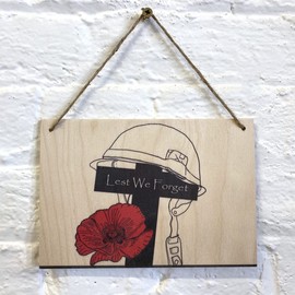 Cutncraft Designs Flanders Field Red Poppy Remembrance Printed Wooden Wall Plaque Sign Lest We forget Gift A4 Size 300x210 mm (11.7"x8.3") with Drilled Holes and Twine