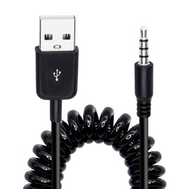 YACSEJAO USB to 3.5mm Audio Jack Coiled Cable, Male AUX to USB 2.0 Adapter Cord for MP3 Players, Headphones