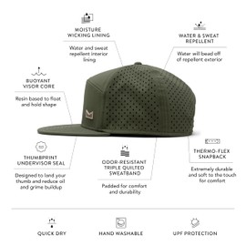 melin Trenches Icon Hydro, Canopy/Khaki, Men's Performance Snapback Hats, Water-Resistant Fitted Flat Bill Baseball Caps for Men & Women, Golf, Running, or Workout Hat, XL