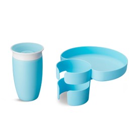 Munchkin Carseat Tray with Miracle 360 Sippy Cup for Toddlers 1-3 - Travel & Road Trip Accessory for Kids, Mess-Free Snacking and Spill Proof Drinking in The Car, Blue