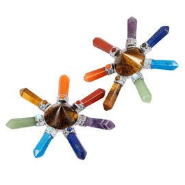 mookaitedecor 7 Chakra Crystals Set,Healing Crystal Polished Tumbled Worry Stones & Tiger's Eye Cone Energy for Reiki Balancing Meditation Kit