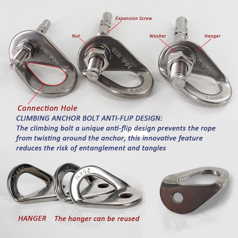 YZTONGPAO 304 Stainless Steel Climbing Anchor Bolt, 25-30KN Rock Climbing