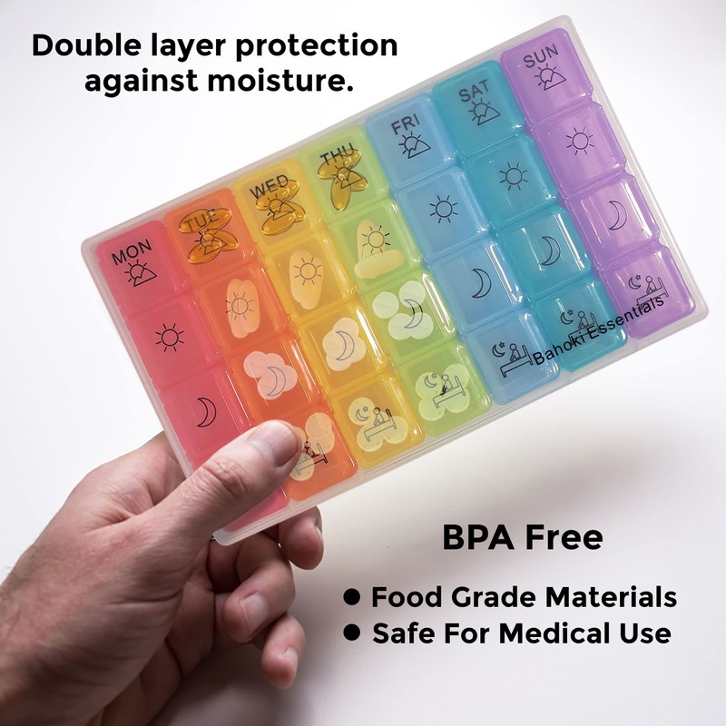 BaHoki Essentials Weekly Pill Organizer - Portable 7-Day Pill Box