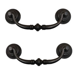 SEIWEI 2 Pack Vintage Cabinet Pulls Handles Cabinet Dresser Drawer Drop Rings Handles Furniture Hardware Antique Screw Spacing 4.33 Inch (Iron Black)