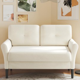 Kidirect 48" Loveseat Sofa, Small Couch for Bedroom, Comfy Love Seat with 21in Extra Deep Seats, 2 Seats Sofa Couch for Small Spaces, Apartment, Tool-Free Setup Mini Couch, Beige White Velvet Couch
