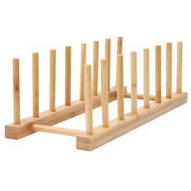 Teensery Bamboo Wood Dish Rack Detachable Plate Pot Cup Lid Drying Storage Holder Stand for Home Kitchen Cabinet (7 Slots)