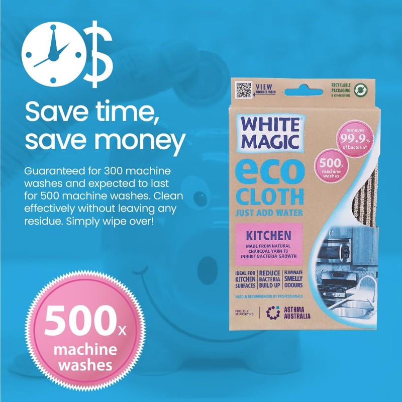 White Magic Kitchen Microfibre Eco Cloth, ideal for Kitchen Surfaces.