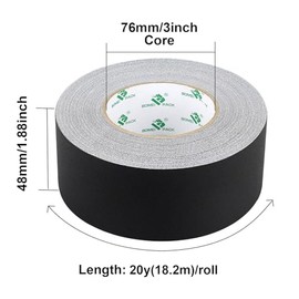 BOMEI PACK 3 rollos Cinta Gaffer Negra, 1.88 Pulgadas x 20 Yardas Por Rollo, Impermeable, Sin Residuos, Fácil de Rasgar, Cinta de Tela Gaffer para Fot