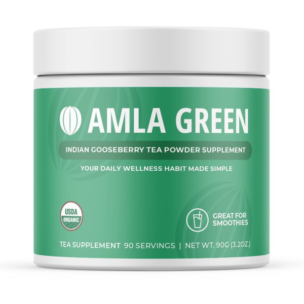 Amla Green Tea Superfood Powder Supplement, Daily Greens Antioxidant Blend with Organic Oolong Tea, 20x Concentrated Amla, Indian Gooseberries, Smooth Flavor, 90 Servings, Classic