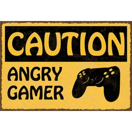 Ontrada Wooden Sign 20 x 30 cm Caution Angry Gamer Caution Angry Wood Sign