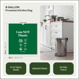 HOLY SCRAP! Medium Compostable Drawstring Trash Bags - 6-8 Gallon, 45 Pack | Plastic-Free Kitchen & Bathroom Garbage Bags with Drawstring Handles | Thick Bin Bag Liners for Green & Food Waste