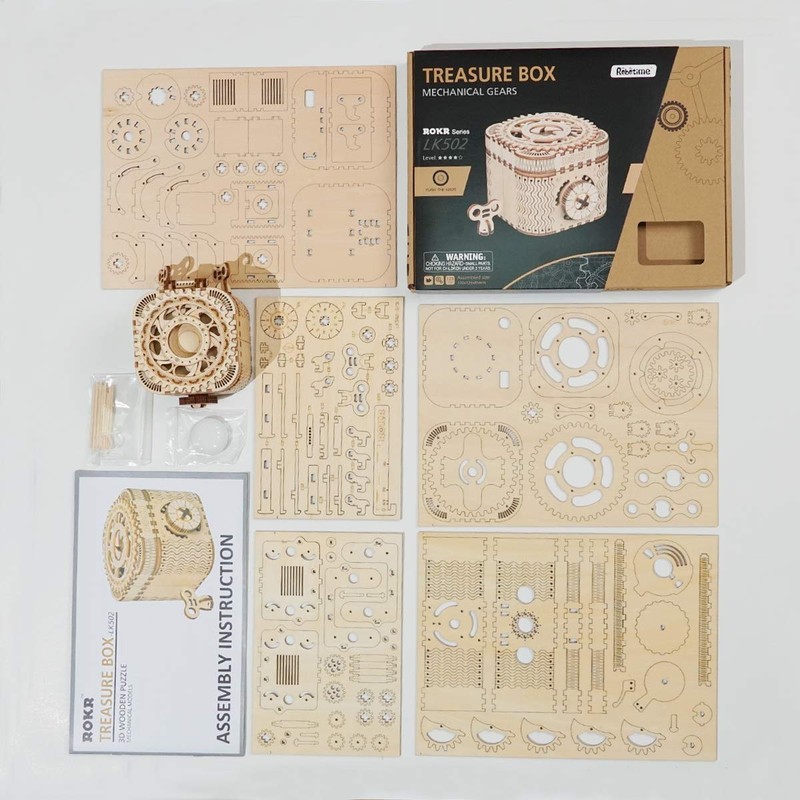 ROKR 3D Wooden Puzzle Mechanical Treasure Box Model DIY Brain