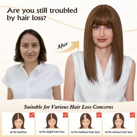 Topart 9"×9" Human Hair Toppers 16 inches for Women,100% Remy Human Hair with Multiple Non-slip Clips and Large-area Base,150% Density Top Hairpieces for Women with Thin Hair(Brown)