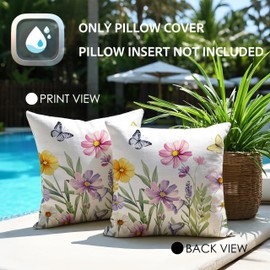 JANGYUHH Set of 2 Outdoor Cushion Weatherproof Cushion Covers 45 x 45 cm Modern Colour Flowers Decorative Cushion Summer Pink Cushion Covers for Garden Sofa Couch Living Room Bedroom Double-Sided
