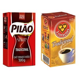 Pilão Roasted and Ground Coffee 17.6oz + 3 Coracoes Roasted and Ground Coffee 17.6oz
