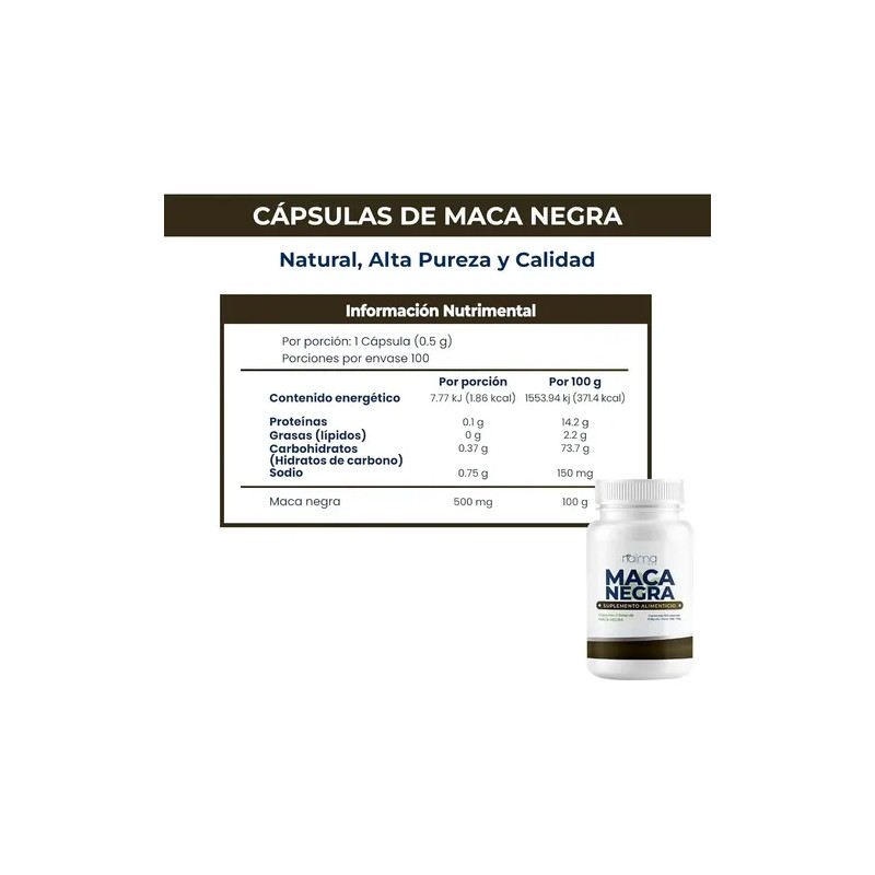 Maca Negra 500mg - 100 Cápsulas Por Frasco Sin Sabor