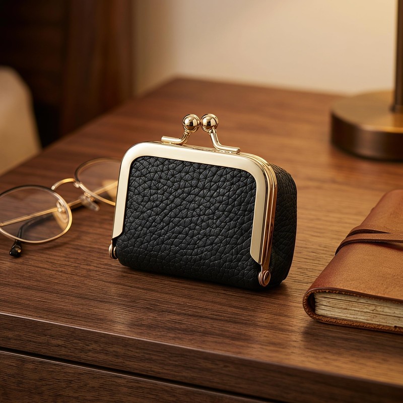 Jakonay Genuine Leather Coin Purse for Women, Mini Kiss Lock