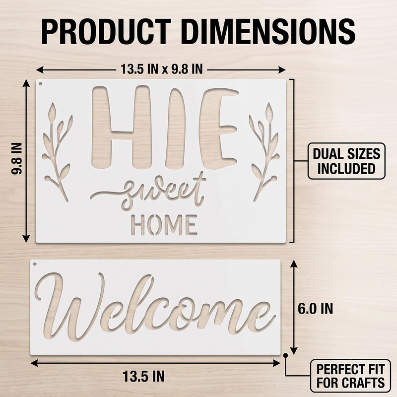 Welcome Home Stencils 8 Pack, 13.4"x6" Reusable Welcome Stencils for