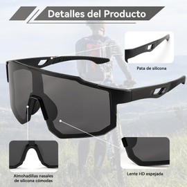 Gafas de sol deportivas para hombre y mujer, gafas deportivas con espejo para ciclismo, protección UV400, para bicicleta de carretera, senderismo y correr (Negro)