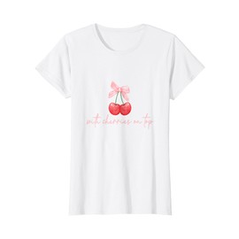 Coquette Bow Simple Pink Cute Girl, With Cherries on Top T-Shirt