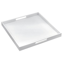 Bam & Boo 20" x 20" x 2" Square Natural Bamboo Ottoman Tray with Handles, White