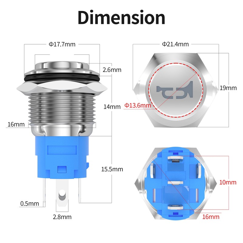 DaierTek Horn Button Switch 12 Volt Momentary Push Button Switch