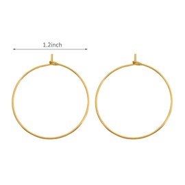 YAKRUNA 14k Genuine Gold Plated Wine Glass Charm Rings, 12PCS Earring Beading Hoops Hooks for Jewelry Making, Hypoallergenic Thin Ear Wires for DIY 30mm(1.2")