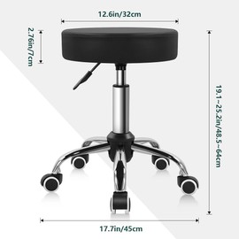 BFTOU Black PU Leather Swivel Stool with Wheel Perfect for Salon Work Home SPA Shop Height-Adjustable and Cost-Effective Rolling Stool Chair Small (Black)