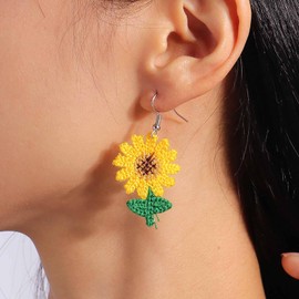 Xduargs Boho Sunflower Daisy Earrings Vintage Braid Sunflower Dangle Earrings Yellow Yarn Flower Earrings Crochet Flower Statement Earrings Jewelry for Women and Girls