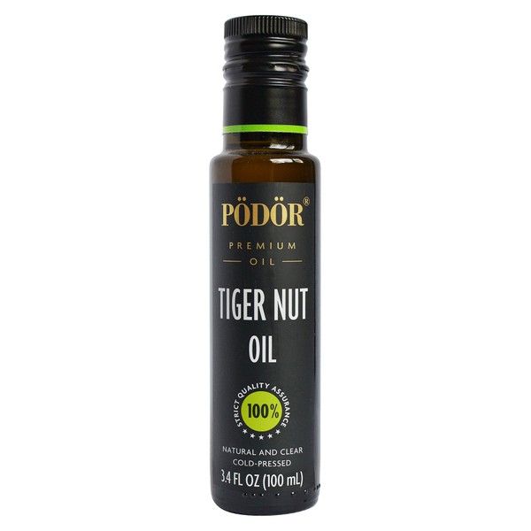 PÖDÖR Premium Tiger Nut Oil - 3.4 fl. Oz. - Cold-Pressed, 100% Natural, Unrefined and Unfiltered, Vegan, Gluten-Free, Non-GMO in Glass Bottle