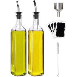 Leaflai Olive Oil Dispenser Bottle, 2 Pcs 4 Labels,1 Brush and 1 Funnel Oil (500ml)