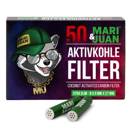 Mari & Juan 50 x Slim Activated Carbon Filters, 5.9 mm Thin Filters with Coconut Based Activated Carbon, Pack of 50 in Green, Lower Harmful Smoke Feeling