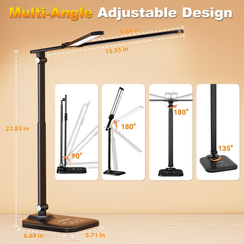 CHARYJOD LED Desk Lamp for Office Home, Height Adjustable Architect