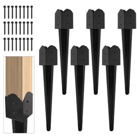 Fence Post Anchor 4''x4'', Heavy Duty Metal Fence Post Anchor Ground Spike 24''x4''x4'' for Fence, Mailbox, Bird feeder, Decking, Banner, with The Black Powder Coating Cover on The Surface (Set 2)