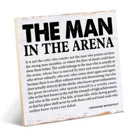 Inspirational Wood Decor Desk Sign Motivational the Man in the Arena Wood Sign Desk Table Shelf Decoration for Home Office 6.3 x 6.3 Inches