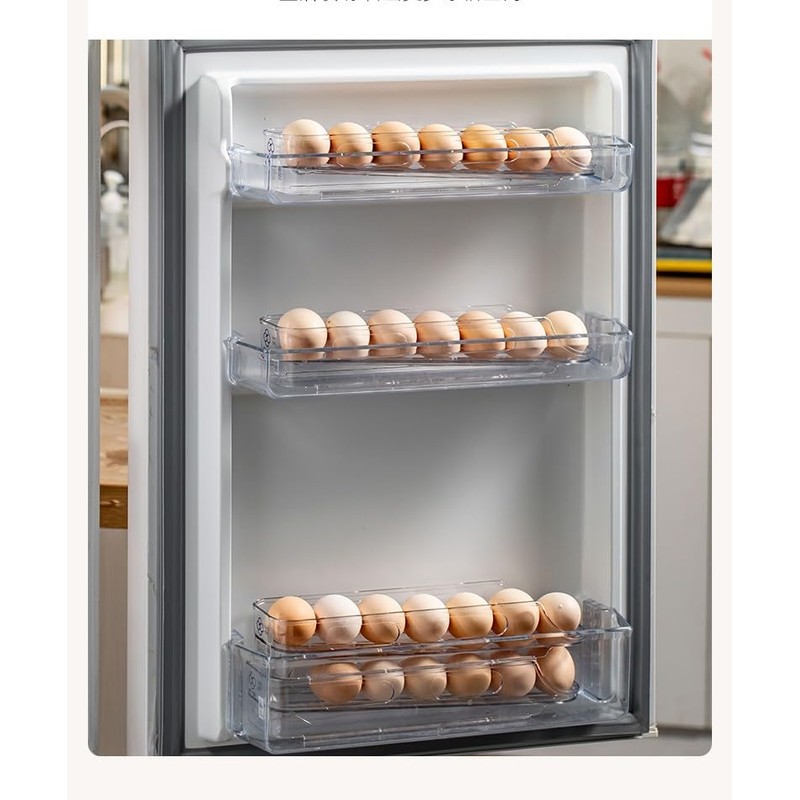 LECINAL Egg Holder for Fridge,Stackable 1-4 Tiers Container,Auto Rolling Fridge