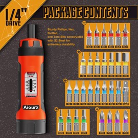 Aiourx 1/4 Inch Drive Torque Screwdriver Wrench Set, 5-35 in.-lb., 31Pcs for Tools, Bike Repairing and Mounting
