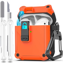 R-fun Compatible with AirPods 2nd Generation 2019,1st Gen 2016 Charging Case Cover, Full Drop Protection Auto Pop-Up Lid Compatible with Airpods Case with Cleaner Kit & Keychain,Orange