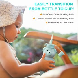 Mootikar Honey Bear Silicone Straw Cup, Babies Water Drinking Cup, 8-Ounce Therapy Sippy Bottles for Speech and Feeding Training, BPA Free & Dishwasher Safe (AQUA)
