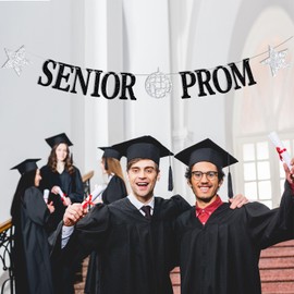 Senior Prom Banner, Prom 2026 Sign, Congrats Grad, Class of 2026 High School/College Sent Off Graduation Party Decorations Black Glitter