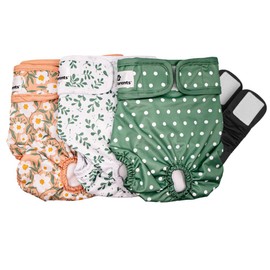 Pet Parents® Washable Dog Diapers (3pack) + Extendrs® of Durable Doggie Diapers, Premium Dog Diapers Female (Large, Daisy)