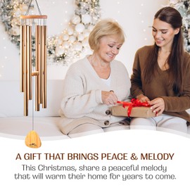 UpBlend XL Wind Chimes for Outside Gift – Deep Tone Wind Chime with Decorative Stone – Garden and Patio Décor for Porch or Yard, Elegant Outdoor Ornament, Meaningful Gift for Neighbors. 41” Bronze.