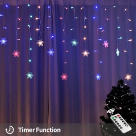 Snowflake Window Curtain Lights, 13ft 96 LED Snowflake Christmas Icicle Lights with Remote, 8 Modes Twinkle Fairy Light for Christmas Tree,Bedroom,House, Holiday,Yard Decoration (Multi-Colored)