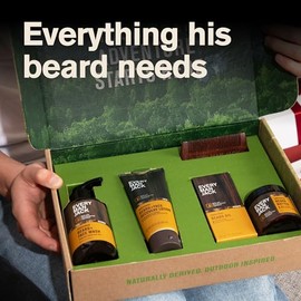 Every Man Jack Beard Essentials Set de regalo para hombres, rutina completa con 5 elementos esenciales de tamaño completo, aroma de sándalo, lavado de