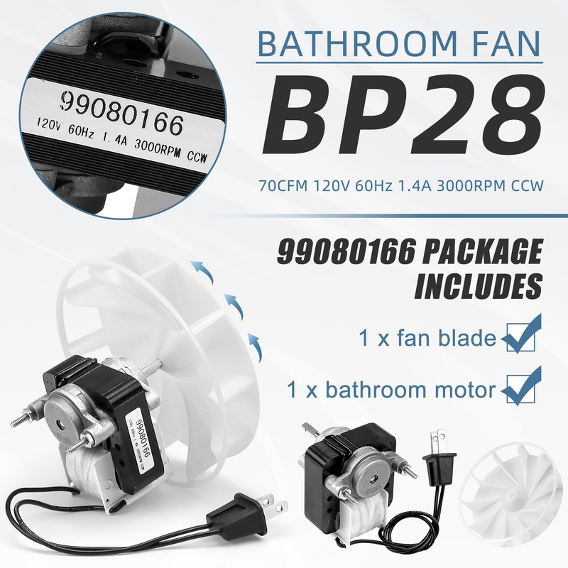 S99080166 BP28 Bathroom Vent Bath Fan Motor Kit Replacement YJF6178