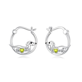Seiyang Dachshund Dog Peridot Birthstone Earring 925 Sterling Silver Dachshund Hoop Earrings with August Birthstone Wiener Jewelry Gifts for Women Dog Lovers